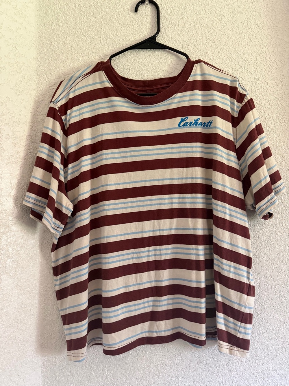 Carhartt Burgundy, Cream & Light Blue Striped Short-Sleeve Tee